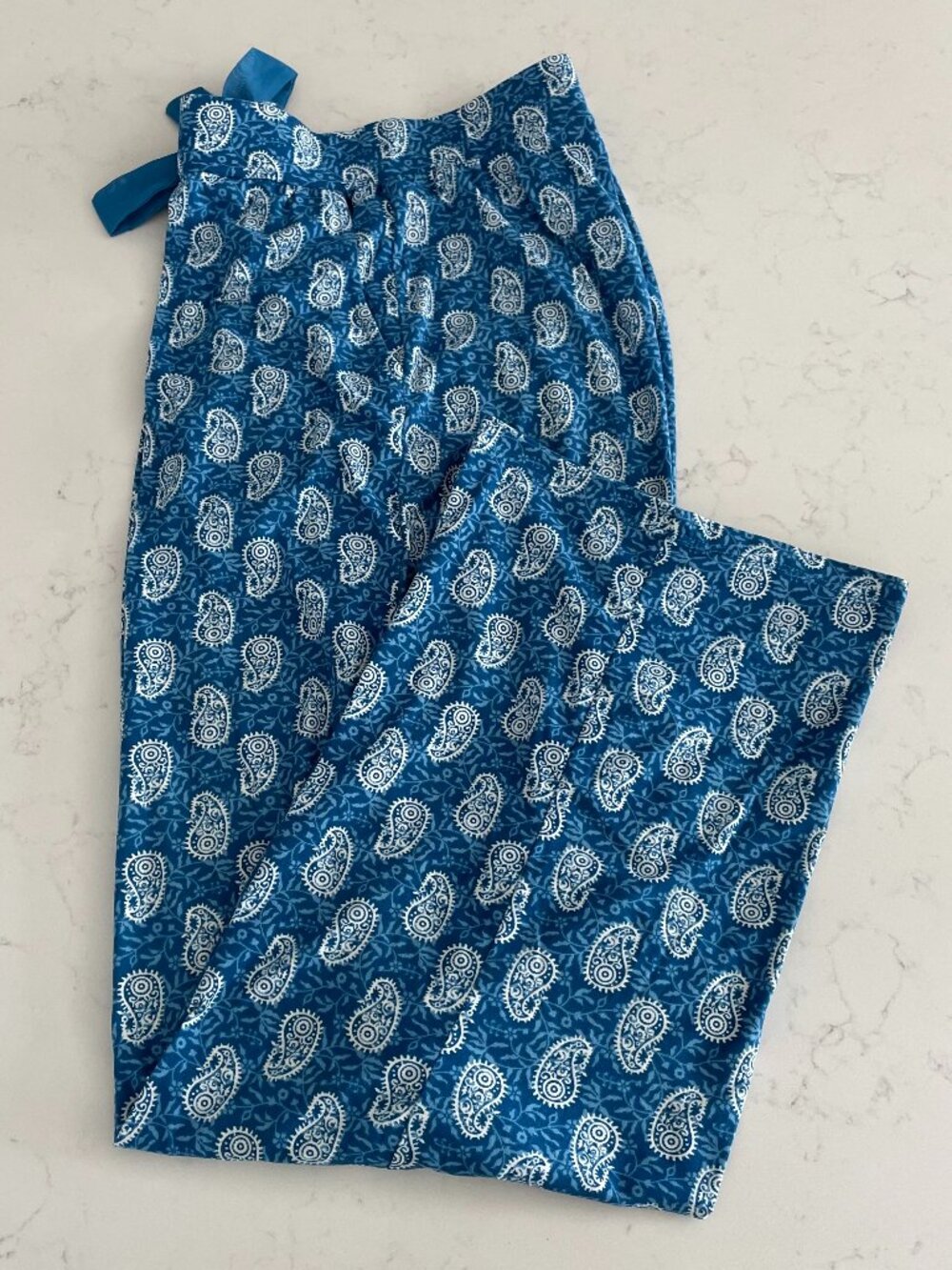 Cynthia Rowley Style 9622 Pull On Paisley Print Poly PJ Bottoms Blue White Sz M